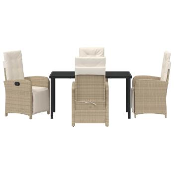 5-teilige Garten-Essgruppe mit Kissen Beige Poly Rattan, Gartentisch Schwarz 140x80x73 cm Sicherheitsglas