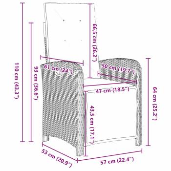 5-teiliges Garten Essset mit Kissen Beige Poly Rattan, Gartentisch Schwarz 80x80x73 cm mit Sicherheitsglas