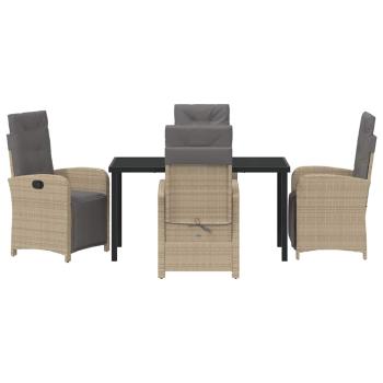 5-teiliges Garten Essgruppe mit Kissen Beige Poly Rattan, Gartentisch Schwarz 140x80x73 cm Tempered Glas