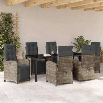 Garten Essgruppe 7 stk. Hellgrau Poly-Rattan