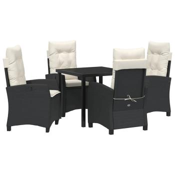 5-teiliges Garten-Essenset mit Kissen Schwarzes Poly Rattan