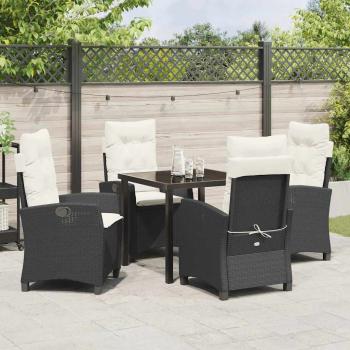 5-teiliges Garten-Essenset mit Kissen Schwarzes Poly Rattan