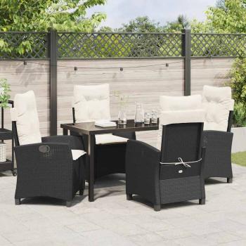 5-teiliges Garten-Esszimmer-Set mit Kissen Schwarzes Poly-Rattan
