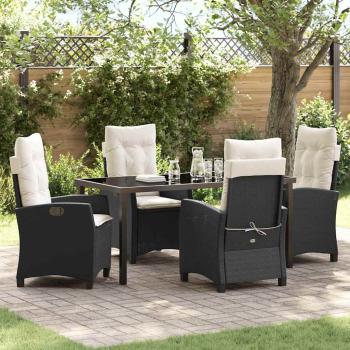 ARDEBO.de - 5-teiliges Garten-Essgruppen-Set mit Kissen in Schwarz Poly Rattan