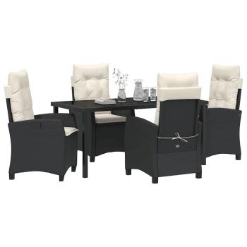 5-teiliges Garten-Essgruppen-Set mit Kissen in Schwarz Poly Rattan