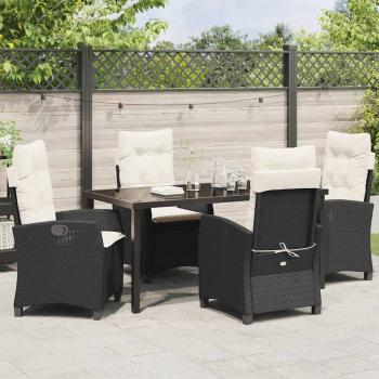 5-teiliges Garten-Essgruppen-Set mit Kissen in Schwarz Poly Rattan