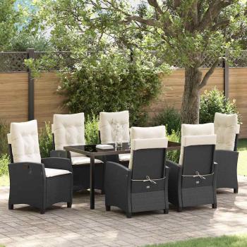 ARDEBO.de - 7-teiliges Garten-Dining-Set mit Kissen, schwarzes Poly-Rattan
