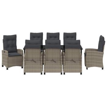 9-teiliges Garten-Esstisch-Set mit Kissen Grau Poly-Rattan
