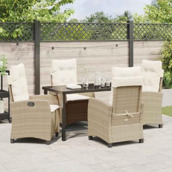 5-teiliges Garten-Ess-Set mit Kissen Beige Poly-Rattan
