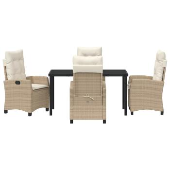 5-teiliges Garten-Ess-Set mit Kissen Beige Poly-Rattan