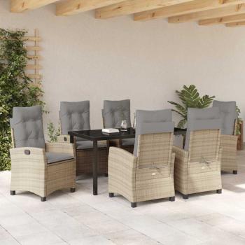 7-teiliges Garten-Dining-Set mit Kissen in Beige Poly-Rattan