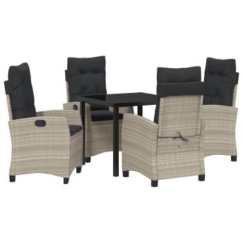5-teiliges Garten-Dining-Set mit Kissen in Hellgrau aus Poly-Rattan