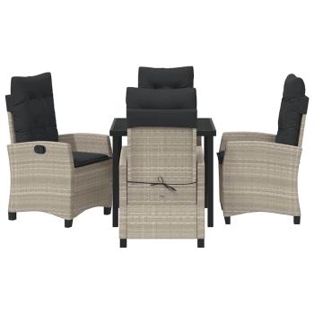 5-teiliges Garten-Dining-Set mit Kissen in Hellgrau aus Poly-Rattan