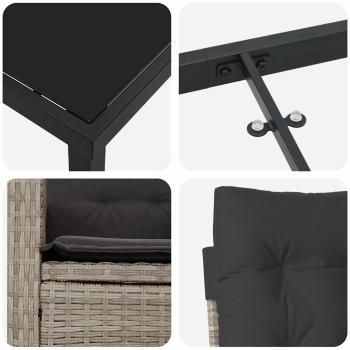 ARDEBO.de - 9-teiliges Garten-Esstisch-Set mit Kissen Hellgrauer Poly-Rattan