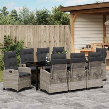 Garten Essgruppe 9 stk. Hellgrau Poly-Rattan