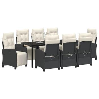 ARDEBO.de - 9-teiliges Garten-Dining-Set Schwarz Poly-Rattan