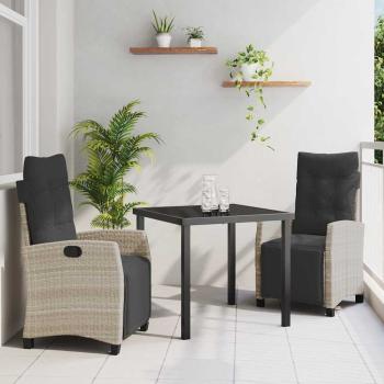 ARDEBO.de - 3-teiliges Garten-Essset Hellgrau Poly-Rattan