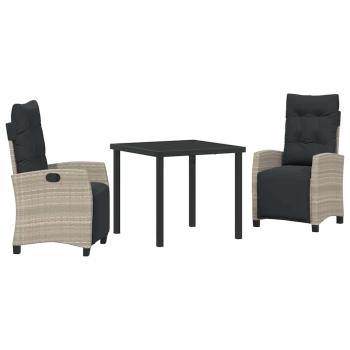3-teiliges Garten-Essset Hellgrau Poly-Rattan