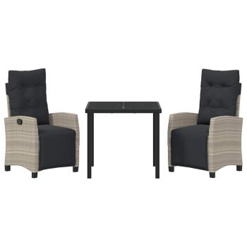3-teiliges Garten-Essset Hellgrau Poly-Rattan