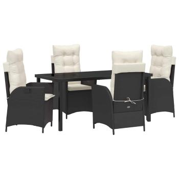 5-teiliges Garten-Dining-Set mit Kissen Schwarz Poly-Rattan