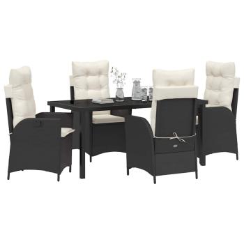 5-teiliges Garten-Dining-Set mit Kissen Schwarz Poly-Rattan