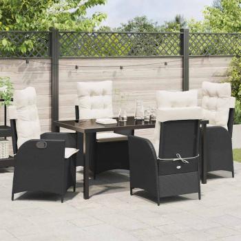 5-teiliges Garten-Dining-Set mit Kissen Schwarz Poly-Rattan