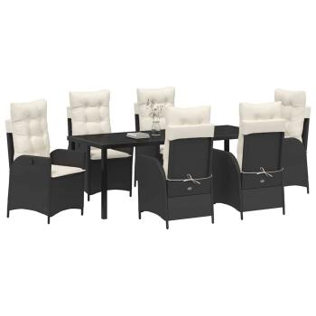 ARDEBO.de - 7-teiliges Garten-Diningset mit Kissen - Schwarzes Poly-Rattan