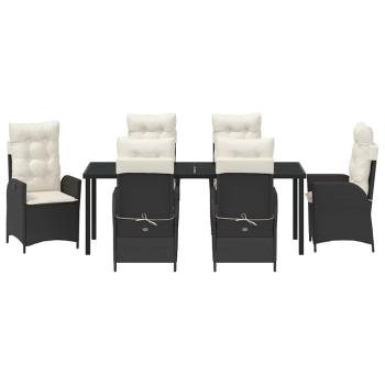 7-teiliges Garten-Diningset mit Kissen - Schwarzes Poly-Rattan