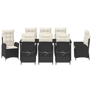 9-teiliges Garten-Dining-Set mit Kissen Schwarz Poly-Rattan
