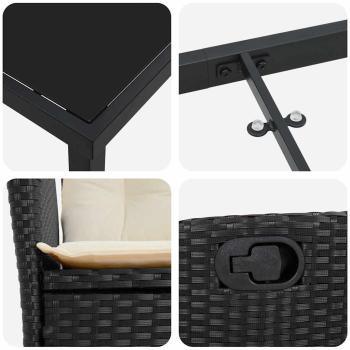 9-teiliges Garten-Dining-Set mit Kissen Schwarz Poly-Rattan