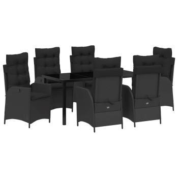 7-teiliges Garten-Esszimmer-Set mit Polstern Schwarz Poly-Rattan
