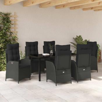 7-teiliges Garten-Esszimmer-Set mit Polstern Schwarz Poly-Rattan