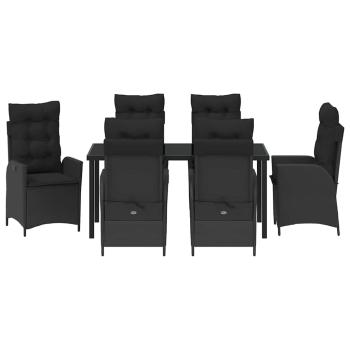 7-teiliges Garten-Esszimmer-Set mit Polstern Schwarz Poly-Rattan