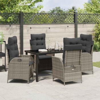 5-teiliges Garten-Dining-Set mit Kissen Grau Poly Rattan