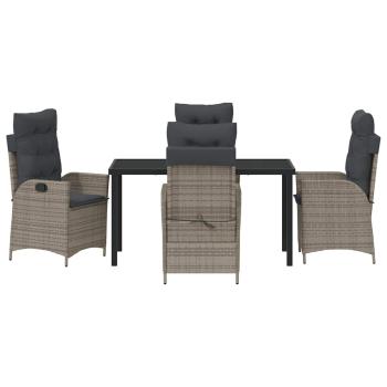 5-teiliges Garten-Dining-Set mit Kissen Grau Poly Rattan