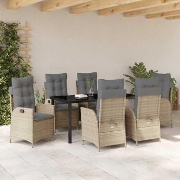 7-teiliges Garten-Diningset mit Kissen Beige Poly-Rattan