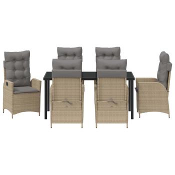 7-teiliges Garten-Diningset mit Kissen Beige Poly-Rattan