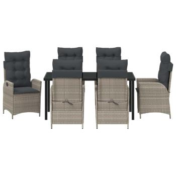 7-teiliges Garten-Dining-Set mit Kissen Hellgrau Poly-Rattan