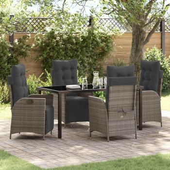 ARDEBO.de - 5-teiliges Set für Garten-Essbereich Grau Poly Rattan