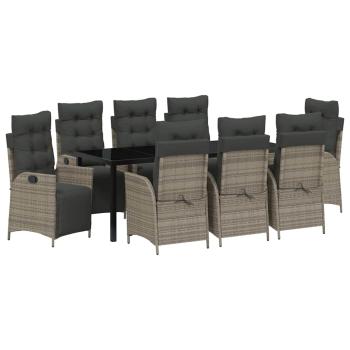 Garten Essgruppe 9 stk. Grau Poly-Rattan