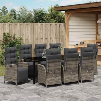 Garten Essgruppe 9 stk. Grau Poly-Rattan