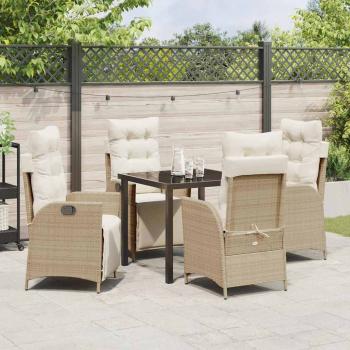 5-teiliges Garten-Ess-Set in Beige aus Poly Rattan