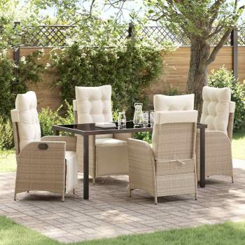 ARDEBO.de - 5-teiliges Garten-Esszimmer-Set Beige Poly-Rattan