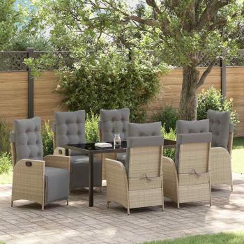 ARDEBO.de - 7-teiliges Garten-Esszimmer-Set Beige Poly Rattan