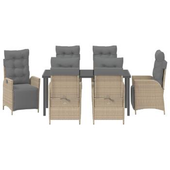 7-teiliges Garten-Esszimmer-Set Beige Poly Rattan