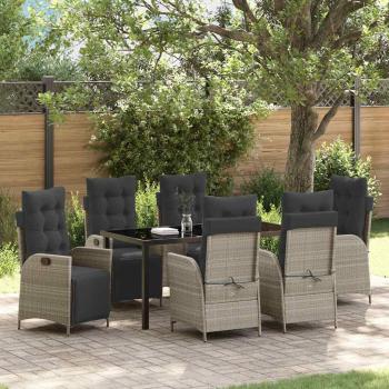 ARDEBO.de - 7-teiliges Garten Esszimmer Set hellgrau Poly-Rattan