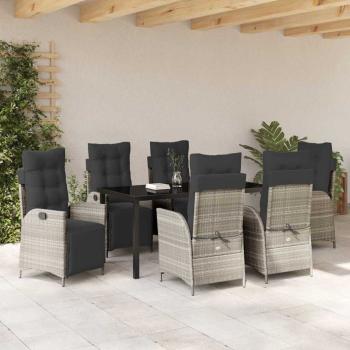 7-teiliges Garten Esszimmer Set hellgrau Poly-Rattan