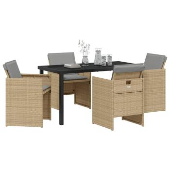 Garten Essgruppe 5 stk. Beige Poly-Rattan