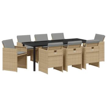 Garten Essgruppe 9 stk. Beige Poly-Rattan