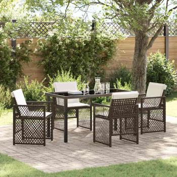 ARDEBO.de - 5-teiliges Garten Essset mit Kissen Braun Poly Rattan, Gartentisch Schwarz 140x80x73 cm Mit Sicherheitsglas